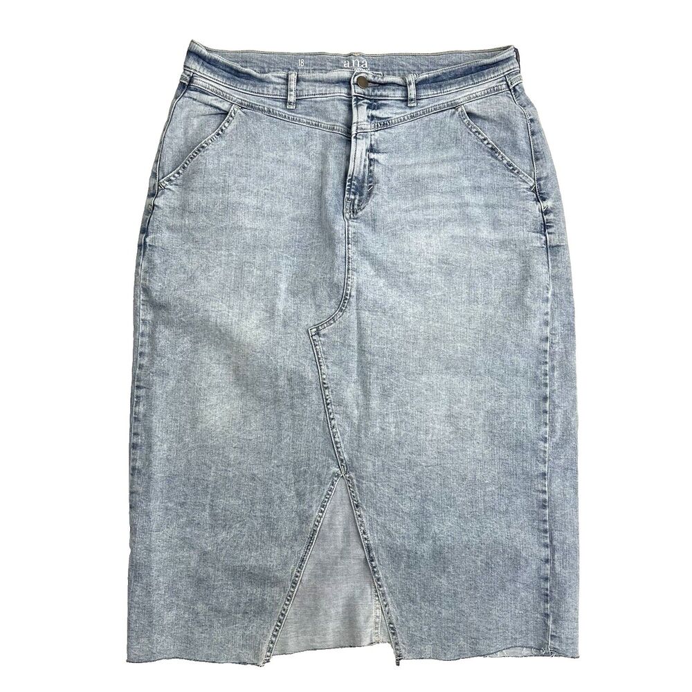ANA Midi Denim Jean Skirt Light Wash Modest y2k 70s Style Women's Plus Sz 18